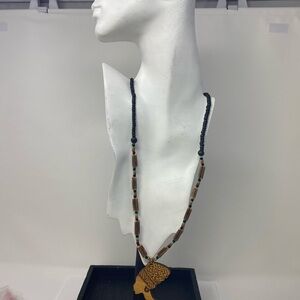 Handcrafted Beaded and Wooden Pendant Necklace